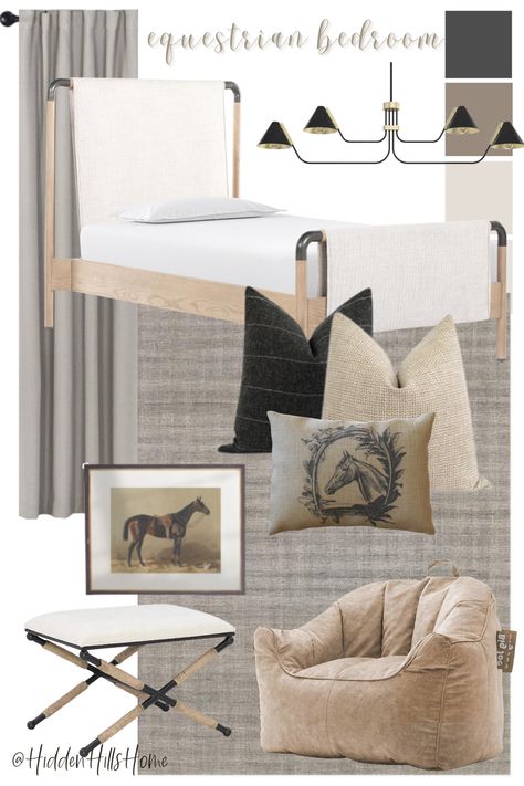 Equestrian Inspired Bedroom, Equestrian Aesthetic Bedroom, Girls Equestrian Bedroom, Equestrian Bedroom Ideas, Equestrian Pillow, Equestrian Chic Decor, Equestrian Bedroom, Mom Bedroom, Horse Themed Bedrooms