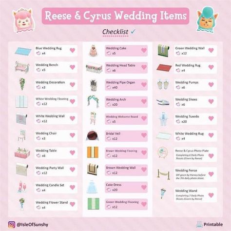 Wedding Items Checklist, Reese And Cyrus, Wedding Bench, Green Wedding Cake, Wedding Welcome Board, Wedding Wands, Head Table Wedding, Animal Crossing Guide, Wedding Pumps