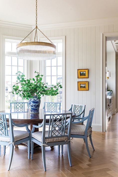 Beadboard Dining Room, The Fox Group, Alpine Home, Fox Group, Emily Jackson, Lux Home, Utah Style, Blue Chairs, Dining Room Blue