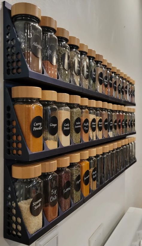 Spice World - Spice Rack - Wall Mounted by DocNougat - MakerWorld Spice Rack Cabinet, Spice World, Wall Mounted Spice Rack, Drywall Screws, Kitchen Jars, Household Decor, Spice Jars, Spice Rack, Drywall