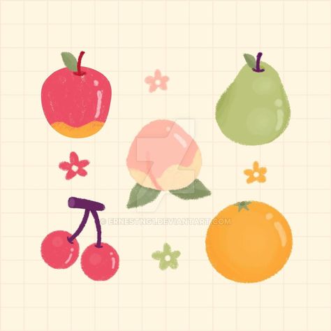 Kawaii Fruits Illustration, Cute Fruit Art, Peach Animal Crossing, Earthy Widgets, Animal Crossing Aesthetic Wallpaper, Animal Crossing Illustration, Animal Crossing Fruit, Zine Ideas, Chibi Girl Drawings