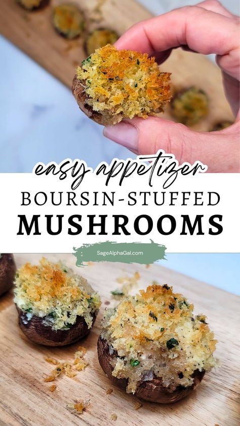 These Boursin-stuffed mushrooms are the perfect party appetizer. Bite-sized and filled with creamy, garlic-herb goodness, they’re easy to make and include a dairy-free option for vegan guests. With crispy breadcrumbs and rich, spreadable cheese, this appetizer will be a hit at any gathering. Make it for your next event and watch these irresistible mushrooms disappear! Boursin Stuffed Mushrooms, Spreadable Cheese, Fast Dinner, Easy Vegetable, Best Appetizer Recipes, Dairy Free Diet, Fast Dinners, Party Appetizer, Vegan Appetizers