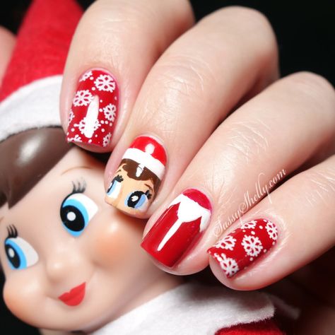 Digit-al Dozen ~ Traditions – Elf On The Shelf (with a Video Tutorial!) | Sassy Shelly: Nail Blog | Bloglovin’ Elf Nail Art, Christmas Nails Elf, Elf Nails, Elf Images, Holiday Nails Diy, Christmas Nail Designs Easy, Christmas Nail Art Easy, Holiday Nails Winter, Emerald Nails