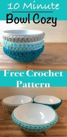 Crochet Bowl Cozy Free Pattern, Crochet Bowl Cozy, Quick Easy Crochet, Crochet Bowl, Bowl Cozies, Kitchen Item, Confection Au Crochet, Crochet Cozy, Crochet Geek