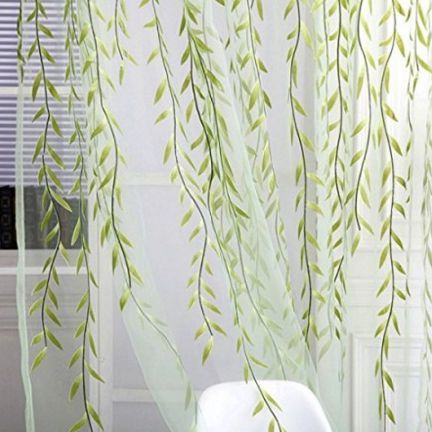 Green Willow Sheer Curtain For Living Room Window Blackout Curtains Home Decor Draperies Drapes Green Organza Tulle Curtain - Walmart.com Green Window Treatments, Panel Drapes, Balcony Curtains, Window Treatments Sheer, Leaf Curtains, Voile Panels, Window Sheers, Tulle Curtains, Voile Curtains