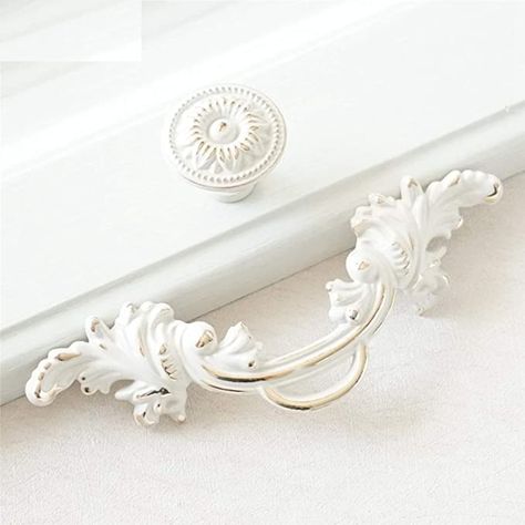 (Set of 1) - 2.5"/64mm Vintage Shabby Chic Cabinet Dresser Pull Drawer Pulls Handles White Gold Rustic Kitchen Cabinet Handle Door Knobs Pull French Country (Knob) - - Amazon.com White Kitchen Cabinet Handles, Shabby Chic Kitchen Cabinets, Commode Shabby Chic, Shabby Chic Cabinet, Rustic Dresser, Chic Dresser, Dresser Knobs And Pulls, Gold Chic, Dresser Drawer Pulls