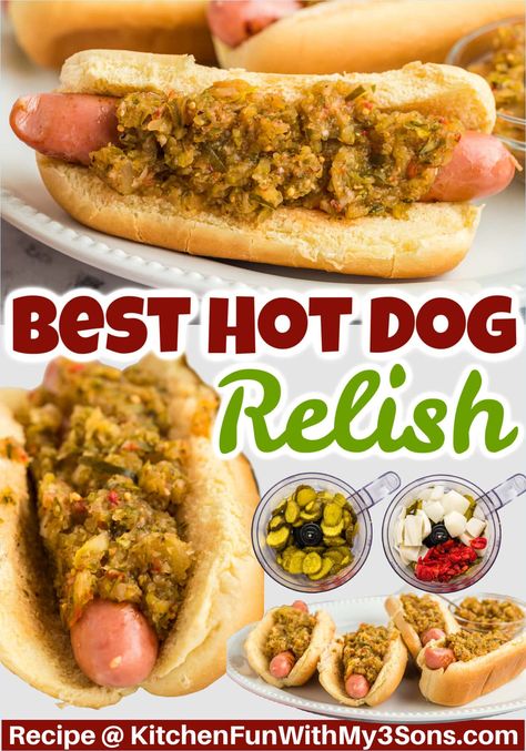 Hot Dog Relish Canning Recipe, Hot Dog Relish Canning, Hot Dog Relish Recipe Homemade, Pickled Hot Dogs Recipes, Hot Dog Relish Recipe, Fun Food Ideas For Kids, Pickle Vegetables, Canning Jelly, Pickle Relish Recipe