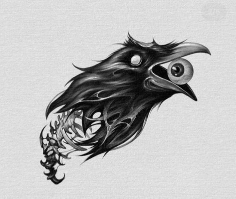 Raven Eye Tattoo, Dark Work Tattoo, Black Crow Tattoos, Crow Tattoo Design, Evil Skull Tattoo, Medieval Tattoo, Animal Tattoo Ideas, Crow Tattoo, Flash Tattoo Designs