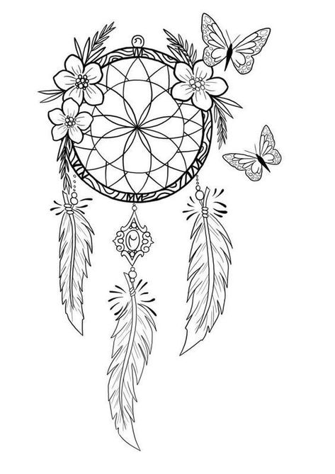 Atrapasueños Tattoo, Dream Catcher Coloring Pages, Dreamcatcher Drawing, Dream Catcher Drawing, Coloring Pages For Teenagers, Dream Catcher Tattoo Design, Lion Tattoo Sleeves, Hand Tattoos For Girls, Tattoo Outline Drawing