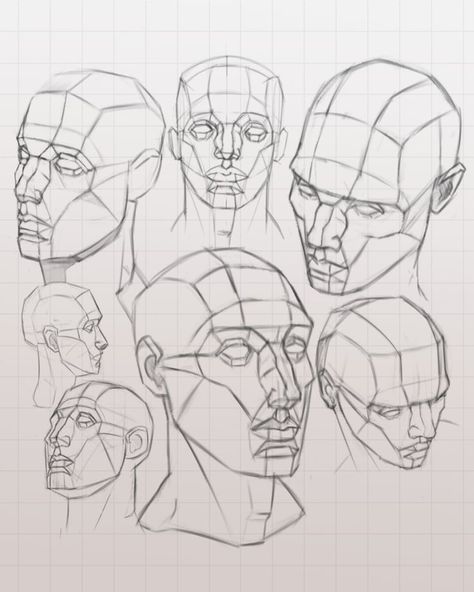 Head Studies Drawing, Drawing Planes Of The Face, Asaro Head Study, Head Practice Drawing, Face Planes Art Reference, Planes Of Face, Facial Planes, Asaro Head, Planes Of The Face