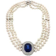 Mikimoto Tanzanite, Diamond and Pearl Choker Necklace in 18 Karat White Gold Round Diamond Pendant, Vintage Jewellery Rings, Tanzanite Jewelry, Diamond Tennis Necklace, Mikimoto Pearls, Tanzanite Diamond, Solitaire Pendant Necklace, Initial Pendant Necklace, Pearl Choker Necklace