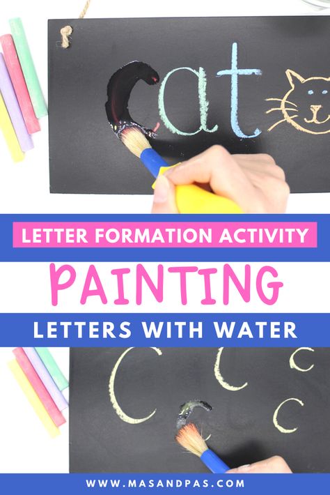 This letter formation activity helps your young child or toddler learn their letters by painting with water! Not messy and a super easy learning activity when children are learning their first letters, how they look and sound #toddleractivity #preschoolactivity #learningletters #teachingtoddlers #firstletters Prewriting Activities, Letter Formation Activities, Painting Letters, Letter Writing Activities, Educational Activities For Toddlers, Natural Learning, Literacy Activities Preschool, Cookie Dough Dip, Handwriting Activities