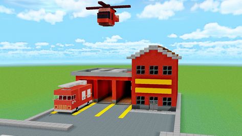 Fire Station Minecraft, Minecraft Fire Department, City Minecraft, Villa Minecraft, Minecraft Town, Minecraft Idea, Minecraft City Buildings, Pin Search, Draw Tutorial