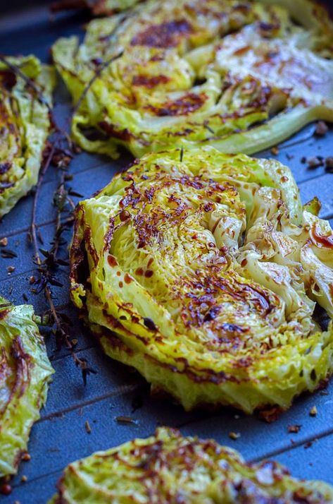 Balsamic, Honey Roasted Cabbage Steaks Recipe — Eatwell101 Cabbage Steaks Recipe, Roasted Cabbage Steaks, Cabbage Steaks, Roasted Cabbage, Honey Glaze, Läcker Mat, God Mat, Honey Roasted, Think Food