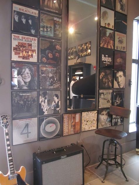 Album Covers On Wall, Rockport Massachusetts, Rock Room, Grunge Bedroom, Music Bedroom, Drum Room, Home Music Rooms, Guitar Room, Retro Bedrooms