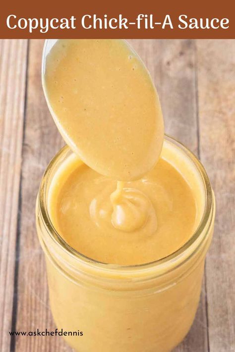 Made with five simple ingredients, making Chick-fil-A sauce in your home kitchen couldn't be easier! This delicious sauce is a cross between honey mustard and smokey barbecue sauce that tastes even better than the original recipe. Sauce For Chicken Nuggets, Dipping Sauce For Chicken, Honey Mustard Recipes, Dipping Sauces For Chicken, Copycat Chick Fil A, Sandwich Sauces, Chick Fil A Sauce, Restaurant Style Recipes, Mustard Dipping Sauce