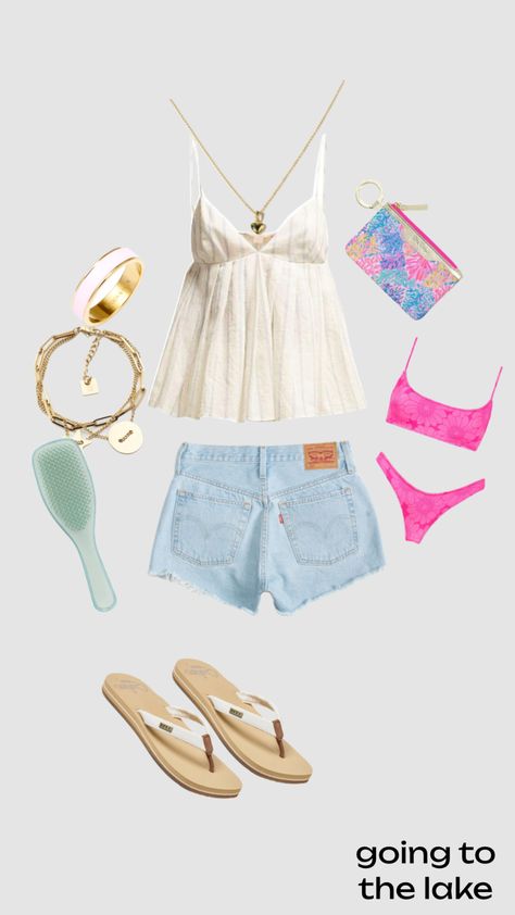 goin to the lake Summer Outfits Lake, Summer Lake Day Outfit, Cute Lake Outfits Summer, Lake Day Outfit, Lake Outfits, Lake Outfit Summer, Lake Hair, Lake Outfit, Lake Hair Styles