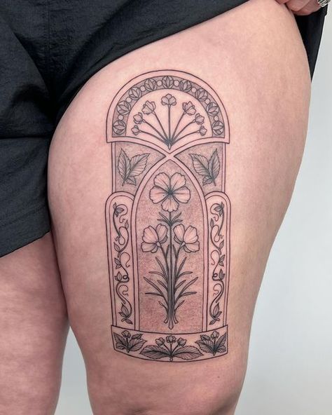 Stained Glass Window Tattoos, Stained Glass Traditional Tattoo, Stain Glass Window Tattoo, Stained Glass Tattoo Ideas, Glass Window Tattoo, Door Tattoos, Stained Glass Window Tattoo, Tile Tattoos, Anniversary Tattoo