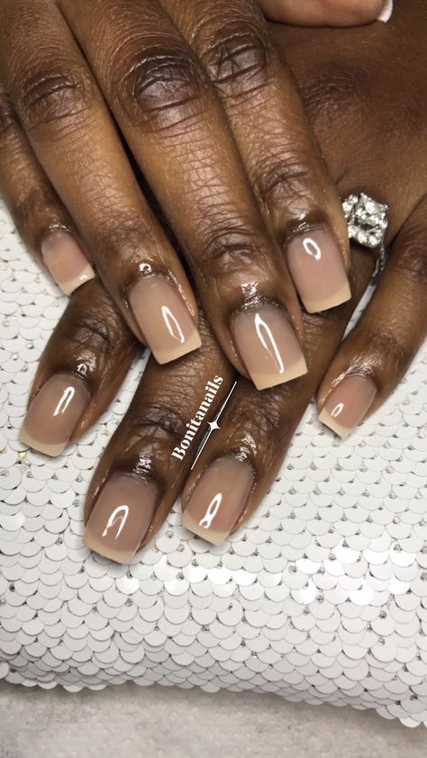 French Tips On Black Women, Nude Brown Nails, Nude Nails Black Women, Brown Nude Nails, Acrylic Nails Brown, Melanin Nails, Taupe Nails, Tan Nails, Manicured Nails