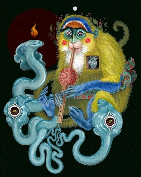 Kit Mizeres, Ephemeral Tattoo, Surreal Art Painting, Surealism Art, Alchemy Art, Please Forgive Me, Esoteric Art, Monkey Art, Occult Art