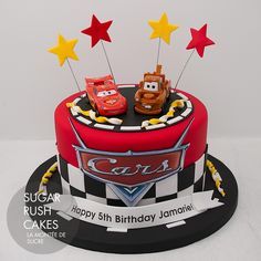 Cars Cake For 8 Car Cakes For Boys, Lightning Mcqueen Birthday Cake, Cars Cake Design, Bolo Hot Wheels, Disney Cars Cake, Lightning Mcqueen Cake, Cars Theme Cake, Rodjendanske Torte, Mcqueen Cake