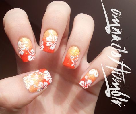 Nail+Hawaiian+Flowers | Hawaiian flower nails Hawaiian Nail Art, Hibiscus Nail Art, Hawaiian Flower Nails, Island Nails, Hawaiian Nails, Hawaii Nails, Tropical Nails, Vacation Nails, Flower Nail Art