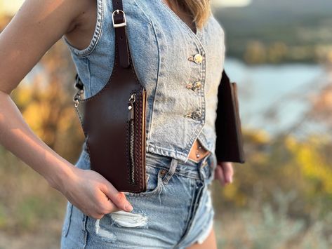 Women's Leather Shoulder Holster Bag, Festival - Travel Bag, Brown Leather Holster Vest Shoulder Holster Bag, Leather Shoulder Holster, Holster Purse, Vest Bag, Shoulder Holster, Holster Bag, Slim Wallet, Real Leather, Travel Bag