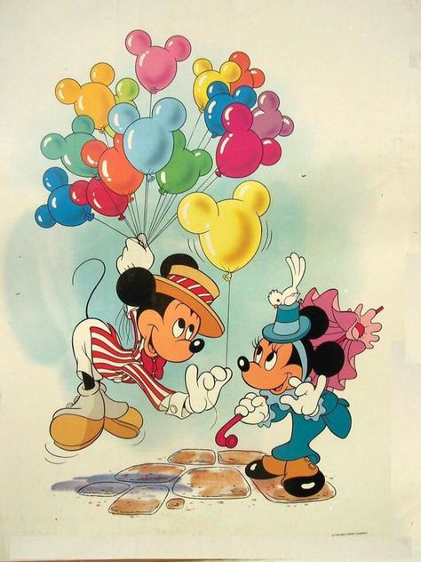 Vintage Disney Art, Vintage Disney Posters, Minnie Mouse Balloons, Tema Disney, Retro Disney, Disney Posters, Mickey And Minnie Mouse, Deco Originale, Wallpaper Iphone Disney