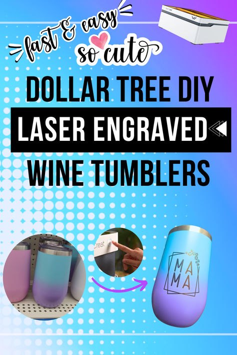 Learn how to make DIY Laser Engraved Wine Tumblers using the incredible WeCreat Vision laser engraver. See how fast and easy it is to customize or personalize a wine tumbler I snagged from the Dollar Tree. #LaserEngrave #DIY #Tumbler #WeCreat Wecreat Vision Projects, Wecreat Vision Laser Projects, Wecreat Vision, Diy Engraving, Diy Tumbler, Engraving Ideas, Laser Cut Wood Crafts, Laser Engraved Gifts, Glass Engraving