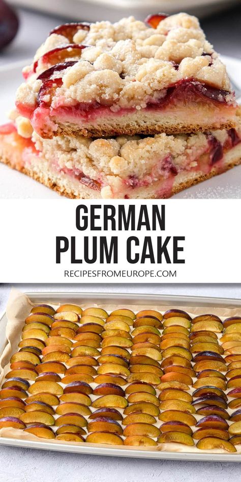 German Plum Cake Recipe, Apple Kuchen Recipe German, German Pound Cake Recipe, German Fruit Cake Recipe, Plum Recipes Cake, Apple Kuchen Recipe, Filled Desserts, Bougatsa Recipe, German Plum Cake