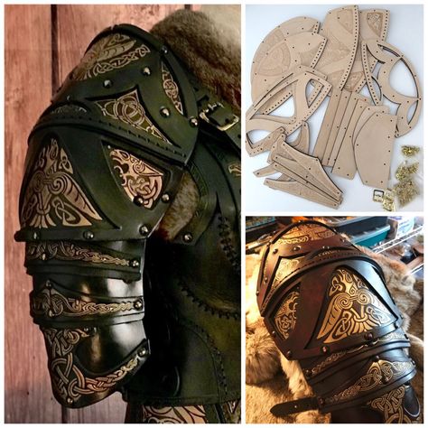 Diy Viking Leather Armor, Leather Armour Pattern, Diy Leather Armor, Leather Armor Pattern, Wedding Armor, Armor Craft, Leather Shoulder Armor, Shoulder Armour, Leather Armour