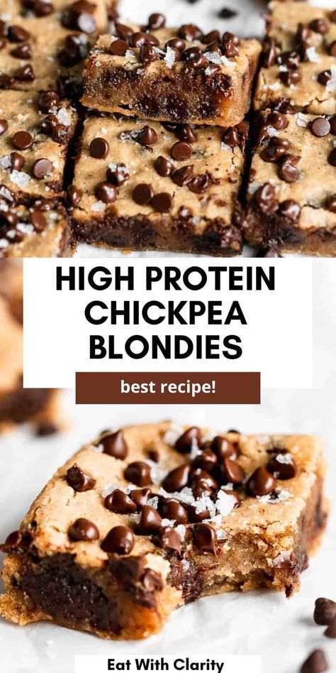 Peanut Butter Chickpea, Chickpea Blondies, Vegan High Protein, High Protein Cookies, Vegan Protein Recipes, Vegan Protein Bars, Protein Baking, High Protein Desserts, High Protein Vegan Recipes