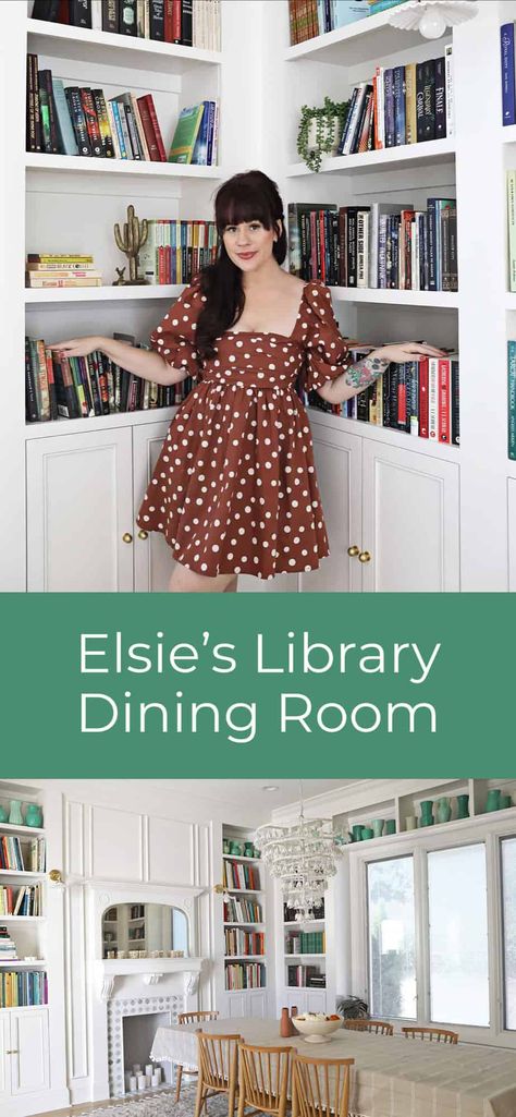 Library Dining Room - A Beautiful Mess Formal Dining Room To Library, Reading Room Dining Room, Dining Room Library Combo Ideas, Library In Dining Room, Other Uses For Dining Room, Bookshelf In Dining Room, Bookshelves In Dining Room, Library Dining Room Combo, Undining Room Ideas