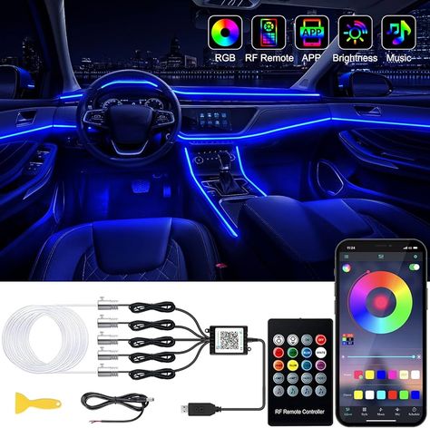 Amazon.com: Jushope Interior Car LED Strip Lights with Wireless APP and Remote Control, RGB 5 in 1 Ambient Lighting Kits with 236 inches Fiber Optic, 16 Million Colors Car Neon Lights, Sync to Music : Automotive Interior Car, Led Strip Lights, Strip Lights, Car Led, Neon Lights, Fiber Optic, Led Strip Lighting, Car Lights, Led Strip