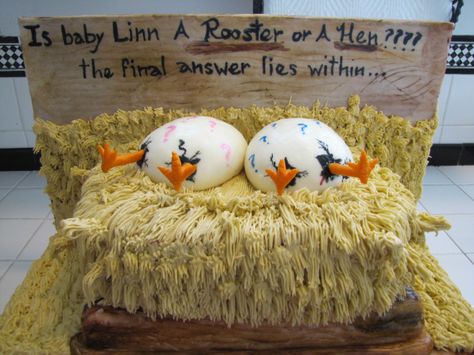 Gender Reveal Cake - what fun! Chicken Cakes, Elegant Cake Design, Chicken Cake, Gender Party, Gender Reveal Cake, Baby Themes, Baby Gender Reveal, Baby Reveal, Reveal Ideas