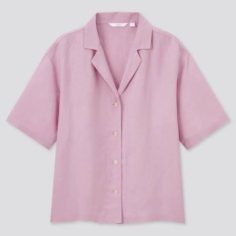 Uniqlo Women, Women Blouse, Linen Blouse, Linen Women, Linen Shirt, Uniqlo, Linen Blend, Short Sleeve Shirt, Casual Button Down Shirt