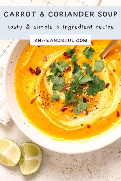 Carrot And Coriander Soup Recipe, Leftover Carrots, Soup Carrot, Carrot And Coriander Soup, Coriander Soup, Soup Easy, Meat Free Recipes, 5 Ingredient Recipes, Hilarious Stuff