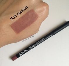 Nyx Suede Lip Liner, Nyx Lip Liner Soft Spoken, Nyx Suede Matte Lip Liner Swatches, Matte Makeup Products, Nyx Soft Spoken, Drugstore Lip Liner, Nyx Lip Liner Swatches, Lip Liner Shades, Best Lip Liner