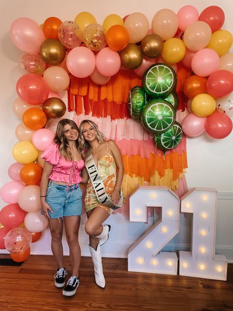 Inspiration for trendy 21st Birthday & Shot day decorations and picture backdrop for college. Tequila Sunrise Tequila Sunset, Picture Backdrop, Birthday Shots, Tequila Sunrise, Birthday Party 21, 21st Birthday, Tequila, Party Decorations, Birthday Party