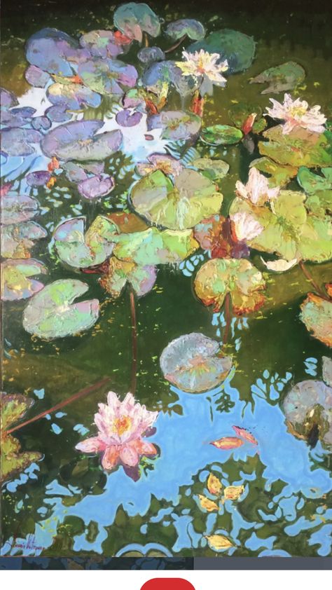 Water Lilies Photo, Oil Painting Plants, Impressionists Paintings, Lilypad Painting, Waterlilies Paintings, Waterlily Painting, Lily Flower Painting, Lilies Oil Painting, Pond Artwork