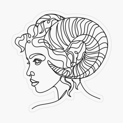 Aries zodiac sign, woman face with horns linear art, minimalistic illustration. by OneLinePrint | Redbubble Minimalistic Illustration, Aries Art, Aries Zodiac Sign, Linear Art, Aries Tattoo, Angel Drawing, Creepy Tattoos, Flower Icons, Scandinavian Print