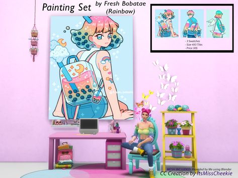 Bathroom Graffiti, Sims 4 Anime, Sims Ideas, Painted Rainbow, Patreon Logo, Tiles Price, Wallpaper Stickers, Sims Community, Painting Set