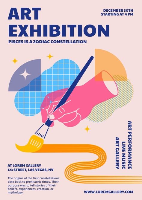 Hand-drawn Cool Art Exhibition Poster Arts And Crafts Poster Design, Good Poster Ideas, Poster For Graphic Design, Graphic Art Inspiration, Illustration Elements Graphics, How To Design A Poster, We Are Back Poster Design, Treasure Graphic Design, Community Event Poster