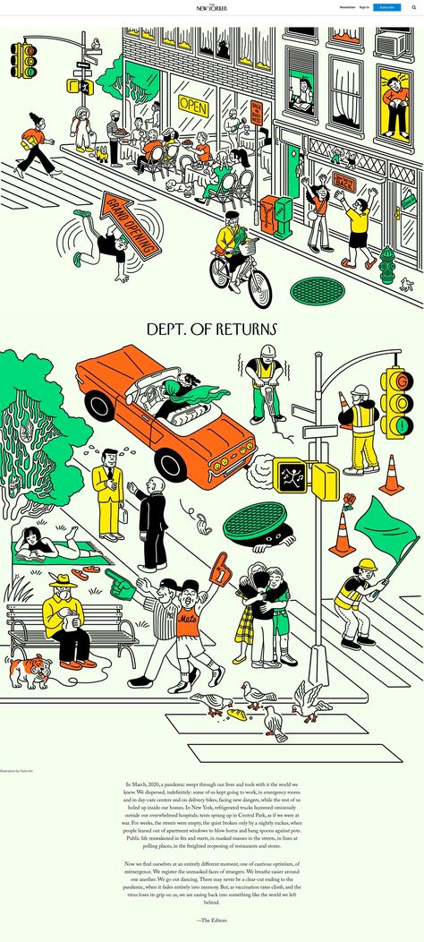 DEPT. OF RETURNS : The New Yorker — Tomi Um The New Yorker Illustrations, New Yorker Illustration, Voynich Manuscript, City Branding, Design Tricks, Visual Culture, City Illustration, Cartoon Character Design, Pattaya