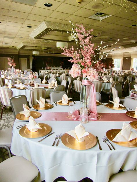 Light Pink & Gold Wedding Decor Light Pink And Gold Quinceanera Decorations, Pink And Gold Quinceanera Decorations, Gold Quinceanera Decorations, White And Gold Wedding Decor, Pink And Gold Quinceanera, Pink Gold Wedding, Gold Wedding Decor, White And Gold Wedding, Pink Wedding Decorations