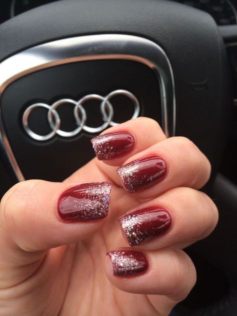 Christmas Nails Glitter, Nails Burgundy, Prom Nails Red, Burgundy Nails, Super Nails, Sparkle Nails, Nails Polish, Homecoming Nails, Xmas Nails