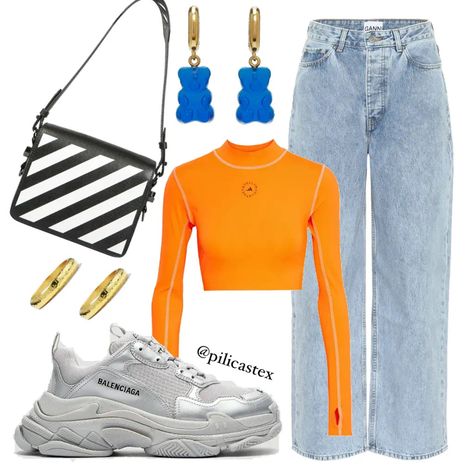 #outfits #ootd #orange #adidas #offwhite #balenciaga #goldring #jeansoutfit Balenciaga Sneakers Outfit Women, Balenciaga Sneakers Outfit, Sneakers Outfit Women, Sneaker Outfits Women, Balenciaga Sneakers, Ootd Inspo, Outfit Women, Sneakers Outfit, Outfits Women