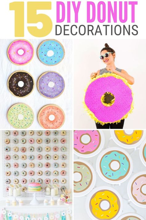 Throw an unforgettable donut party and get your friends in the spirit with these fun creations inspired by the donut. Get the how-to here! #thecraftyblogstalker #donutdecorations #donutparty #donutprintables Diy Donut Themed Birthday Party, Donut Decorations Ideas, Donut Craft Ideas, Donut Diy Decorations, Pin The Sprinkle On The Donut Game, Donut Birthday Party Decorations Diy, Diy Donut Party Decorations, Donut Forget Us Party, Donuts With Grownups Decorations