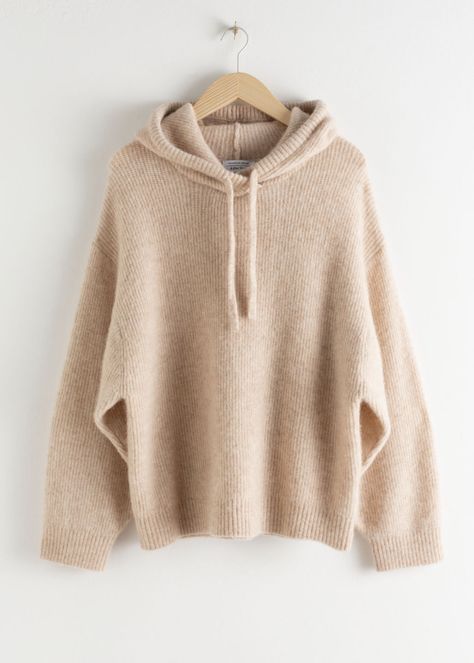 Ribbed Wool Blend Hooded Sweatshirt - Beige - Sweatshirts & Hoodies - & Other Stories Beige Sweatshirt, Cosy Outfit, Off Duty Outfits, Wool Hoodie, Hoodies Design, Fashion Story, Alpaca Wool, Who What Wear, S Models