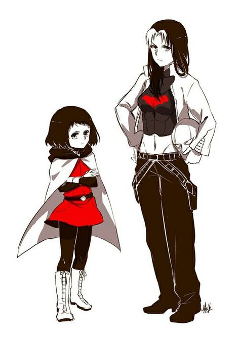 Female Jason Todd and Damian Wayne Fem Jason Todd Fanart, Fem Damian Wayne, Female Damian Wayne, Dc Genderbend, Female Robin, Western Anime, Teen Titans Fanart, Red Hood Jason Todd, Warrior Outfit